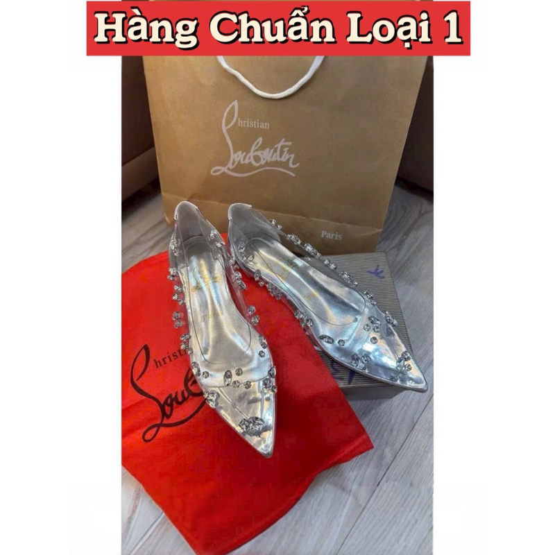 (Hàng ĐẾ ĐỎ Cao Cấp) Giày búp bê pha lê trong suốt đính đá 2cm, hàng ĐÁ bấm khuy - kín mũi không hở | BigBuy360 - bigbuy360.vn