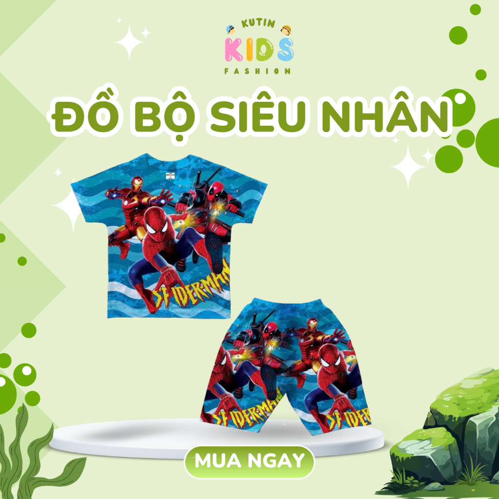 Quần áo bé trai in hình siêu nhân chất thun lạnh thấm hút mồ hôi size từ 10-22kg