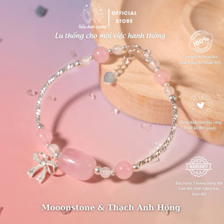 Vòng Đá Lu Thống Moonstone & Thạch Anh Hồng Tình Duyên Tài Lộc Mix Charm Nơ Bạc S925 TIỂU ANH GEMS 18