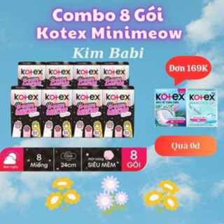 [Đơn 169K có quà] Combo 8 gói băng vệ sinh có cánh Kotex Mini meow siêu mềm 24cm 8 miếng/gói