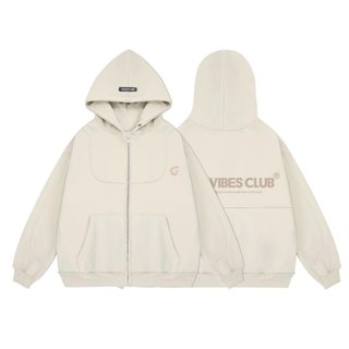 Áo Hoodie Zip GOD VIBES GODMOTHER Áo Khoác Nỉ Có Khoá Kéo Form Rộng Unisex Beige/Black 2024