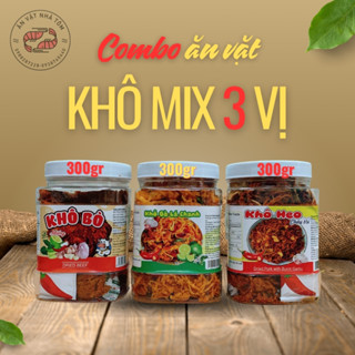 Combo 3 loại khô [300gr Khô bò miếng + 300gr Khô gà lá chanh ( gà bơ tỏi ) + 300gr Khô heo cháy tỏi ] - Snack ăn vặt