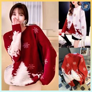   A353  Áo len nữ Montoghi  THU ĐÔNG hình CÂY THÔNG Noel dáng rộng chui đầu giấu quần siêu xinh - L2M 