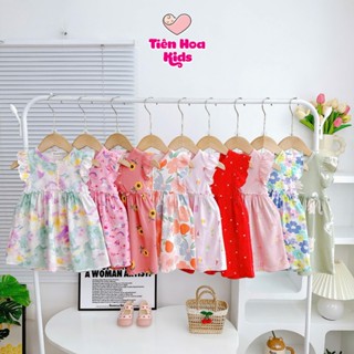 [Bé 7-19kg] Đầm váy cánh tiên nút cài giữa cotton bozip xuất dư mềm mịn mát cho bé gái đi học đi chơi