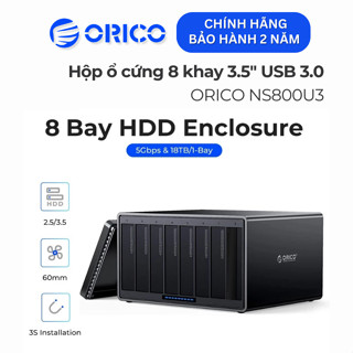 Hộp Đựng Ổ Cứng Rời ORICO 8 Bay USB 3.0 SATA Cho 3.5 inch HDD SSD Hỗ Trợ 80TB (8X10Tb) Chip Kép quạt làm mát (NS800U3)