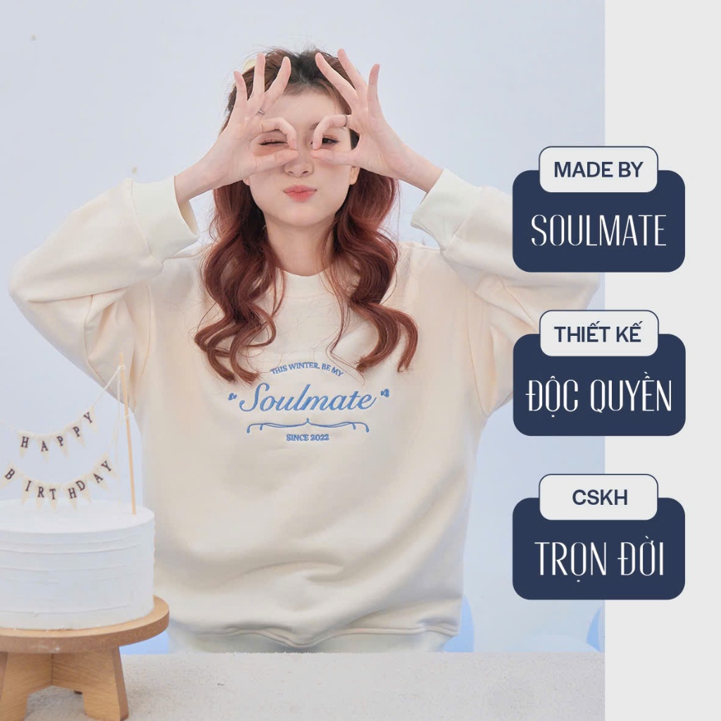 SOULMATE sweater- Sweater cổ tròn thêu chữ (có bigsize)