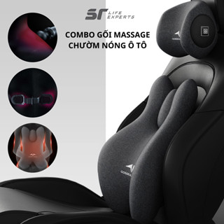 Combo Tựa Đầu Và Tựa Lưng Ô Tô Massage Chườm Nóng, Gối Cao Su Non, Giảm Mỏi Cổ Vai Cột Sống - Sairui