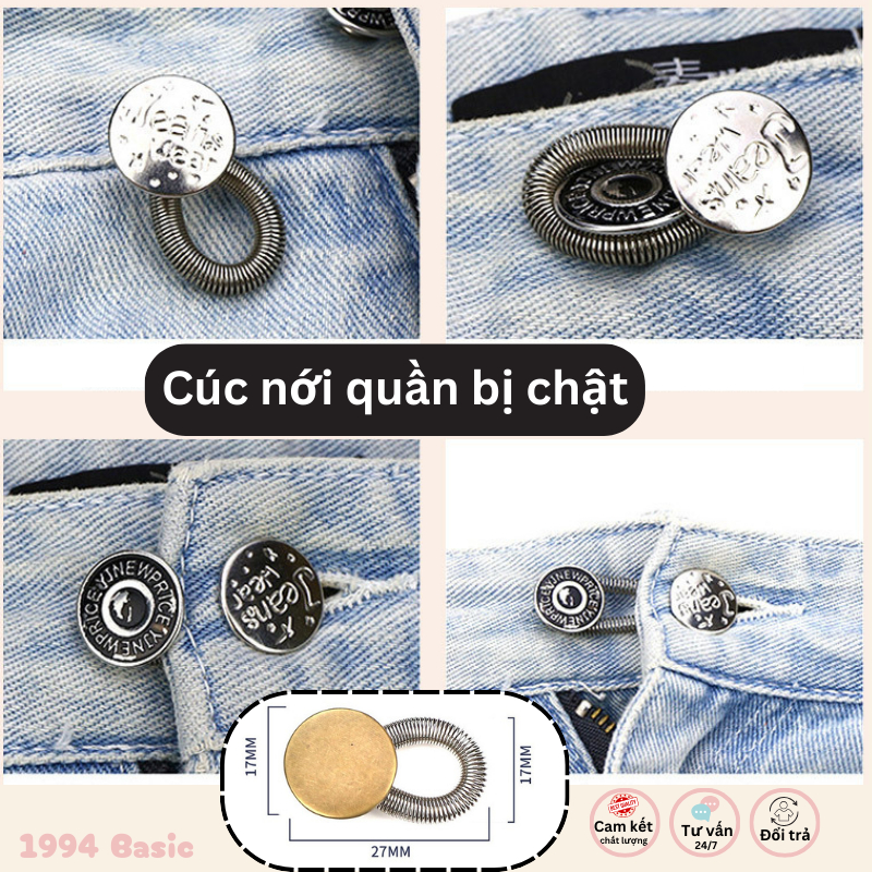 Cúc nới quần bị chật nhiều họa tiết, Cúc quần jean lò xo - caosu điều chỉnh độ rộng cạp quần