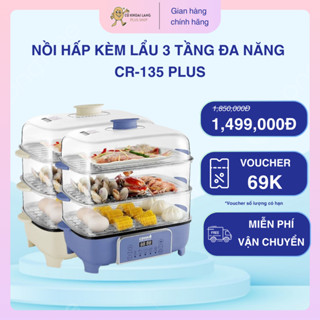 Nồi hấp kèm lẩu 3 tầng đa năng CR-135 Plus, chữ Tiếng Việt, bảo hành 2 năm chính hãng, Lỗi đổi mới 1 năm