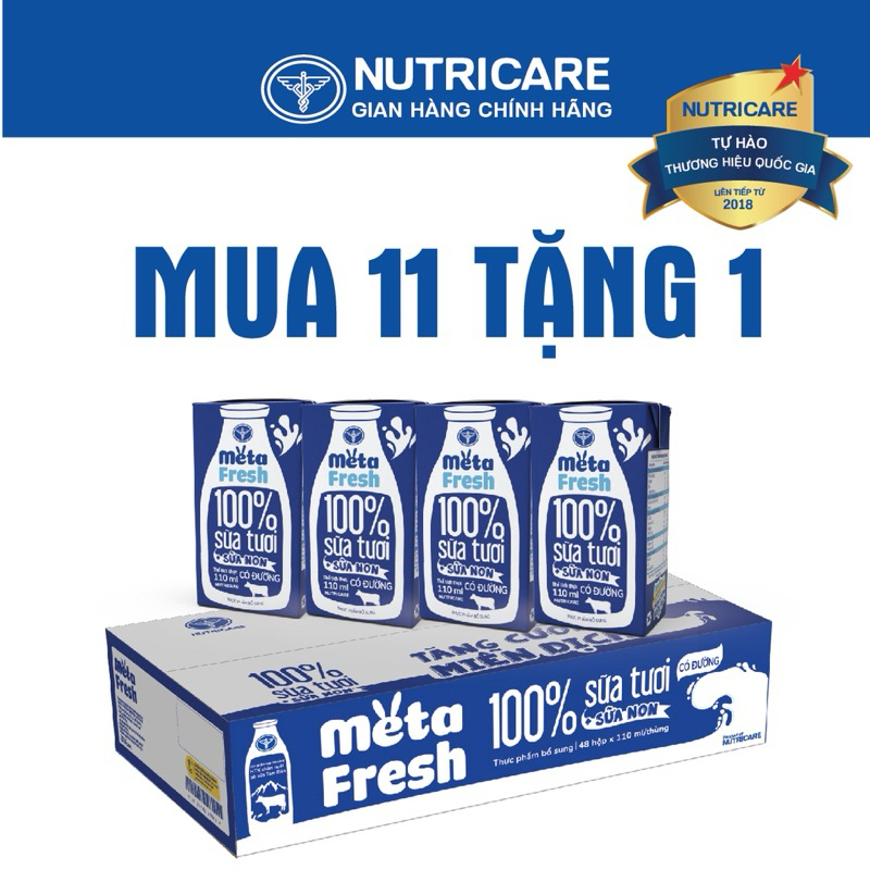 Thùng sữa tươi Nutricare Meta Fresh có đường 110ml x 12 lốc