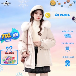 [ Mã Giảm 15% Giảm 50k ] Áo phao Parka nữ mũ lông kaki có rút eo dáng dài cao cấp loại đẹp phong cách Hàn Quốc
