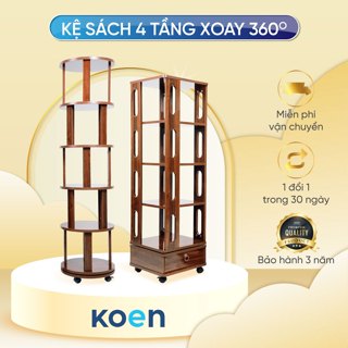 Kệ Sách Vuông 4 tâng- Tròn 5 tầng Koen Nội Thất Phòng Khách Xoay 360 hàng Chính Hãng