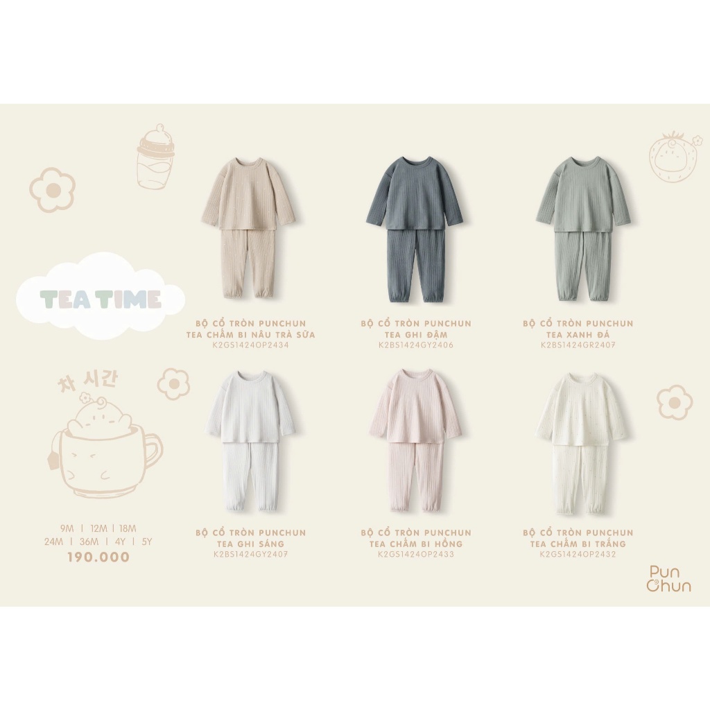 Punchun AW2024 Bộ cúc giữa Punchun Tea cho bé