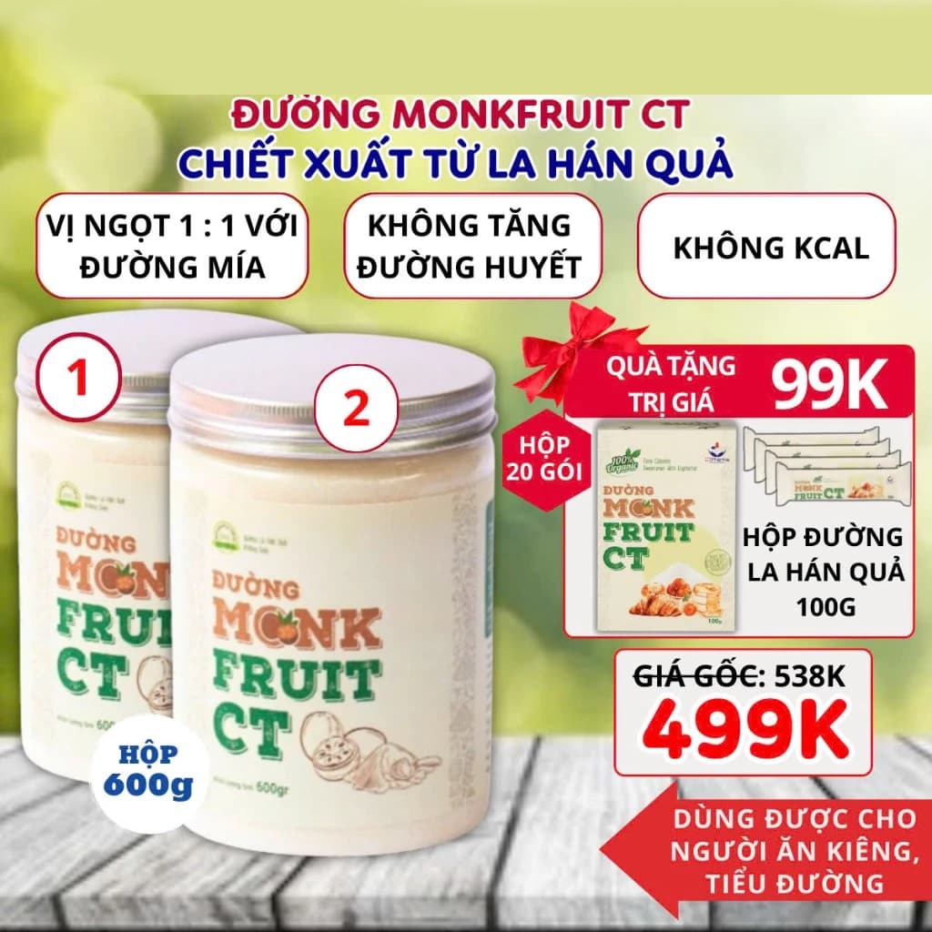 (Đủ size)Đường Ăn Kiêng La Hán Quả Organic Hữu Cơ Monkfruit Ct Pharma 600 Gram