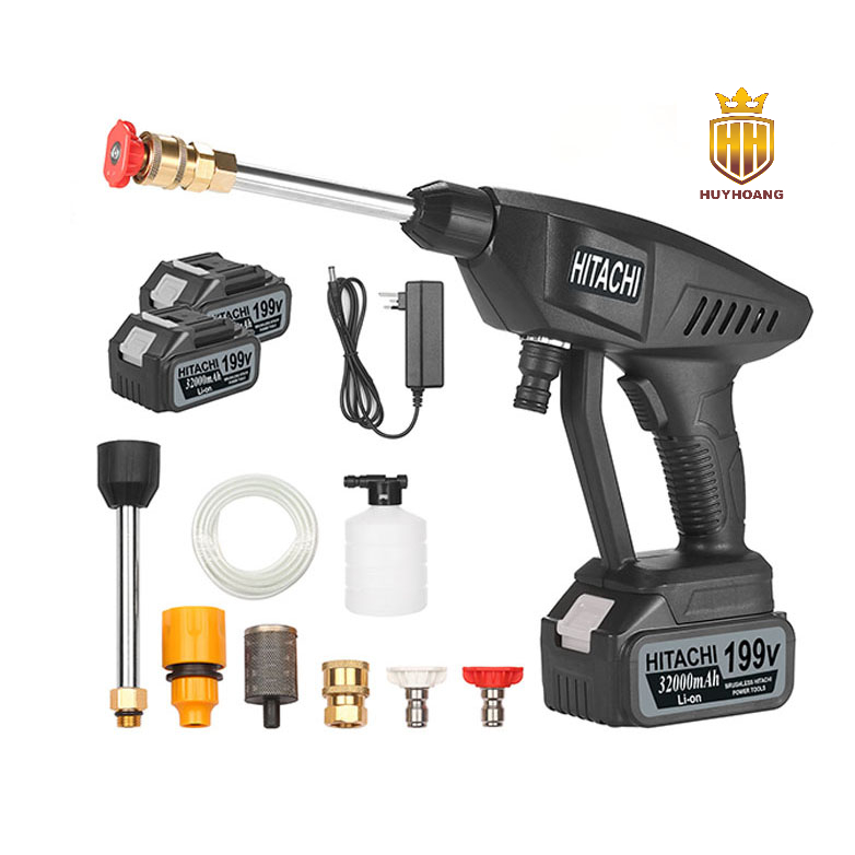 Máy Rửa Xe, sân vườn Cầm Tay 2 Pin Chân Phổ Thông Hitachi 199V