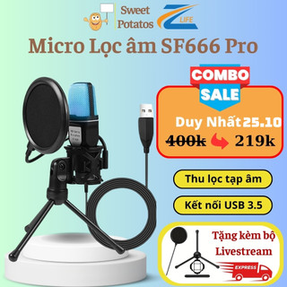 Mic livestream có màng lọc âm, micro để bàn SF666 có đèn led, mic usb lọc tạp âm, lọc tiếng ồn sử dụng cho Laptop, PC
