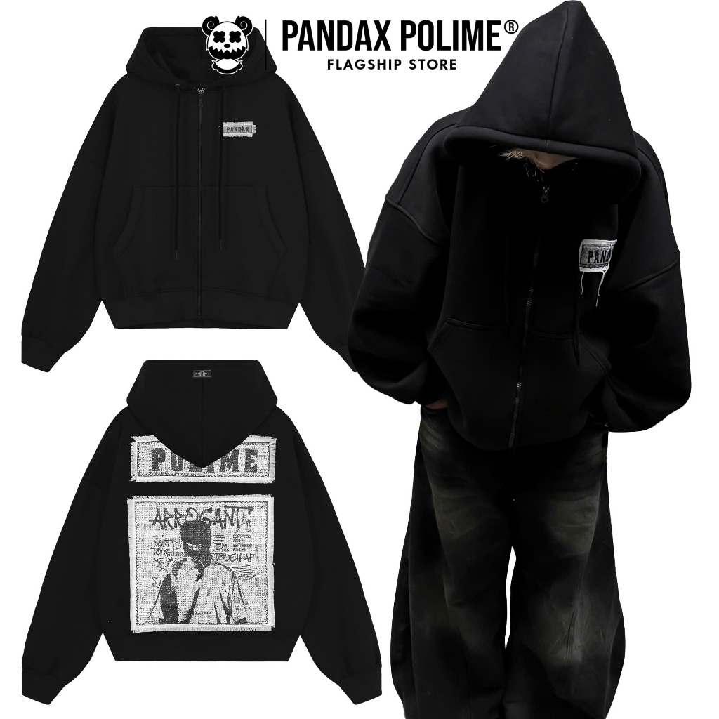  Áo khoác nỉ hai lớp Hoodie boxy zip vải 2 da khoá kéo chống nắng form rộng ngắn nam nữ unisex local brand pandax polime 