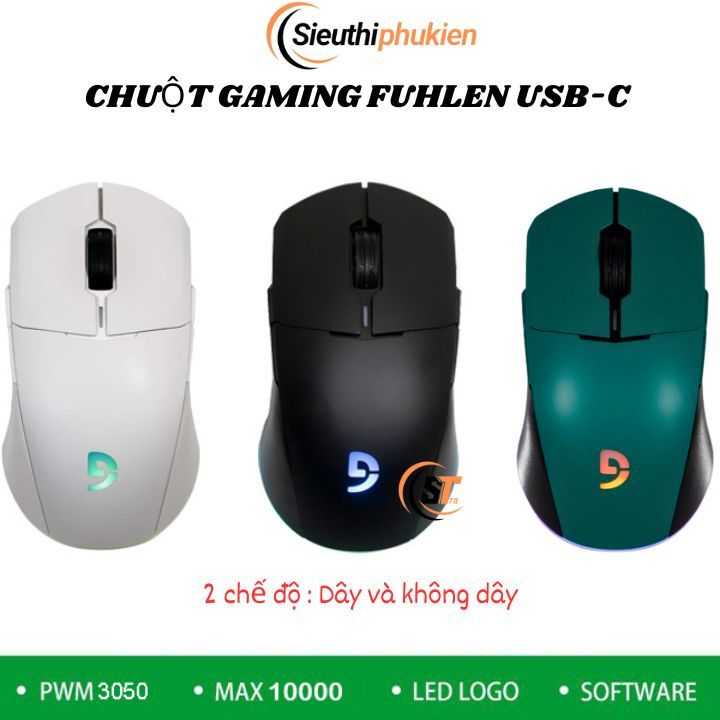 Chuột chơi game không dây Fuhlen D90s 10000DPI chính hãng Bảo hành 24 tháng - 2 chế độ dây và wirele