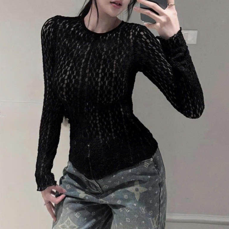 Áo Thời Trang Hót NEw REn HOA CỔ TRÒN BODY QUYẾN RŨ