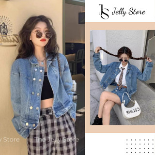 Áo Khoác Jean Nữ Dáng Ngắn Khoác Ngoài Jelly, Áo Bò Nữ Croptop Dài Tay Ulzzang Màu Xanh Sáng Q001
