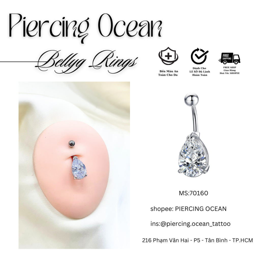 KHUYÊN RỐN HÌNH ĐÁ GIỌT NƯỚC SIZE TO - KHUYÊN THÉP KHÔNG GỈ