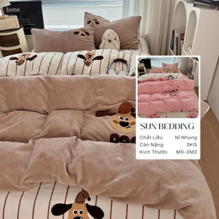 Chăn Ga Gối Nỉ Thêu 5D Hình Cute Ngỗ Nghĩnh, Nỉ Mịn Không Rụng