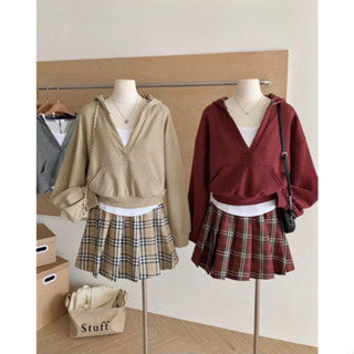   Bigsize 55-100kg  Set 3 món thu đông thể thao năng động   áo hoodie cổ V áo ba lỗ chân váy xếp ly  