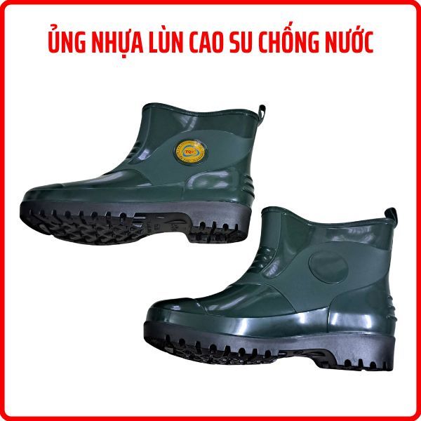 Ủng cao su dẻo, ủng đi nước, ủng nhựa lùn chống trơn trượt đi mưa, làm vườn thoải mái màu xanh rêu