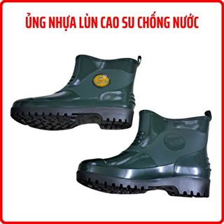 Ủng cao su dẻo, ủng đi nước, ủng nhựa lùn chống trơn trượt đi mưa, làm vườn thoải mái màu xanh rêu