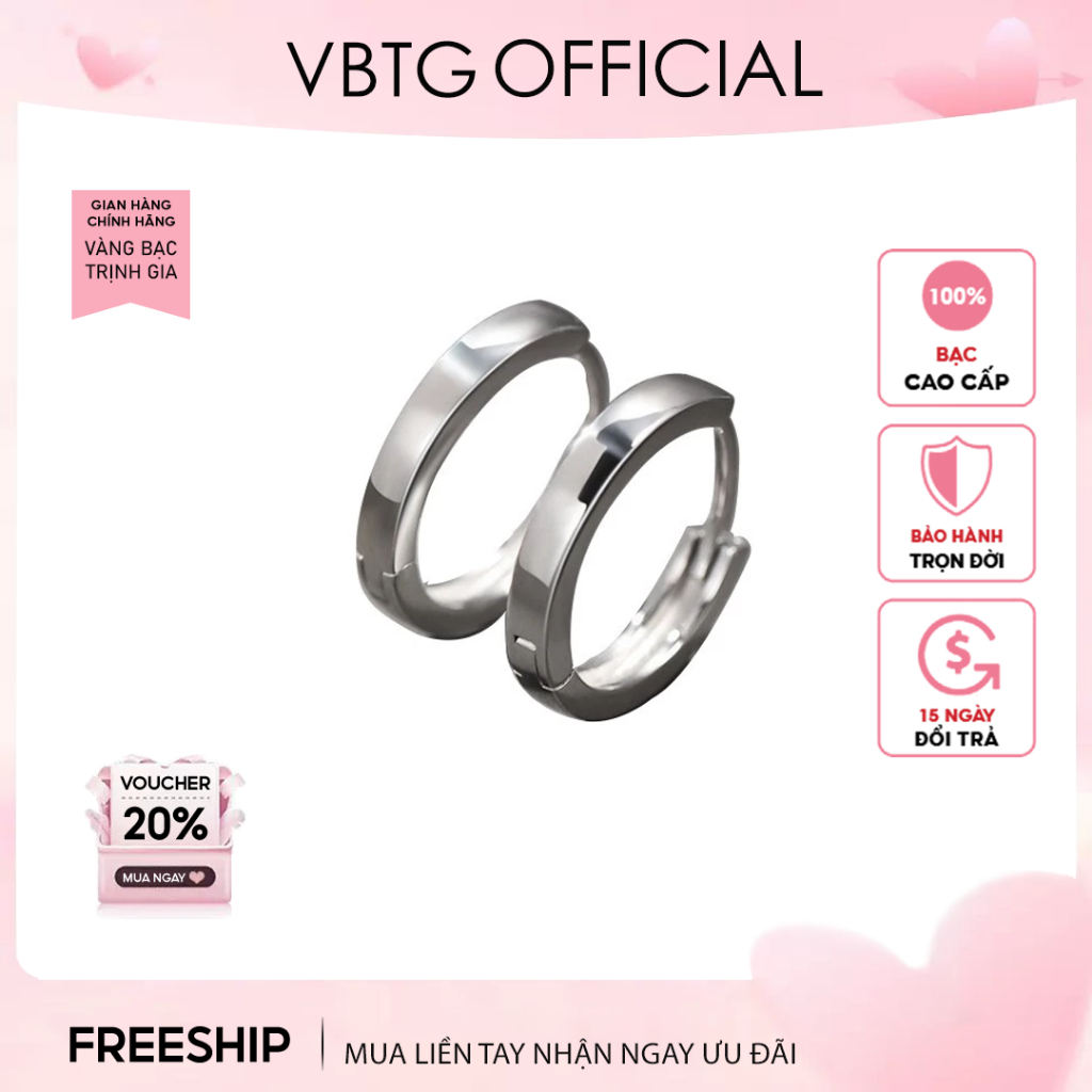 Khuyên tai bạc nam nữ tròn trơn - Khuyên tai bạc ta cao cấp VBTG3182