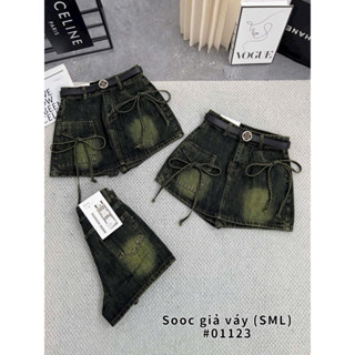 [BIGSIZE 85KG] 21108 Chân Váy Jean Nữ Dáng Ngắn 93CALY Cạp Cao Buộc Nơ, Quần Short Bò Nữ Giả Váy, năng động trẻ trung