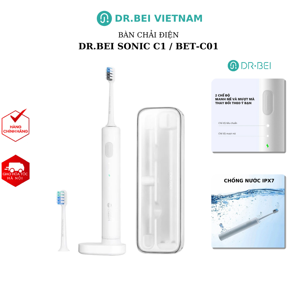 Bàn chải điện DR.BEI Sonic BET-C01 / C1 Màu Trắng - Bảo hành 6 tháng