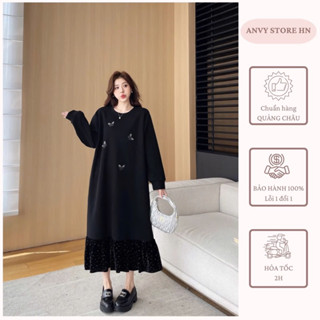 Váy dài tay đen chất nỉ hình đính đá phối chân váy đuôi cá nhung