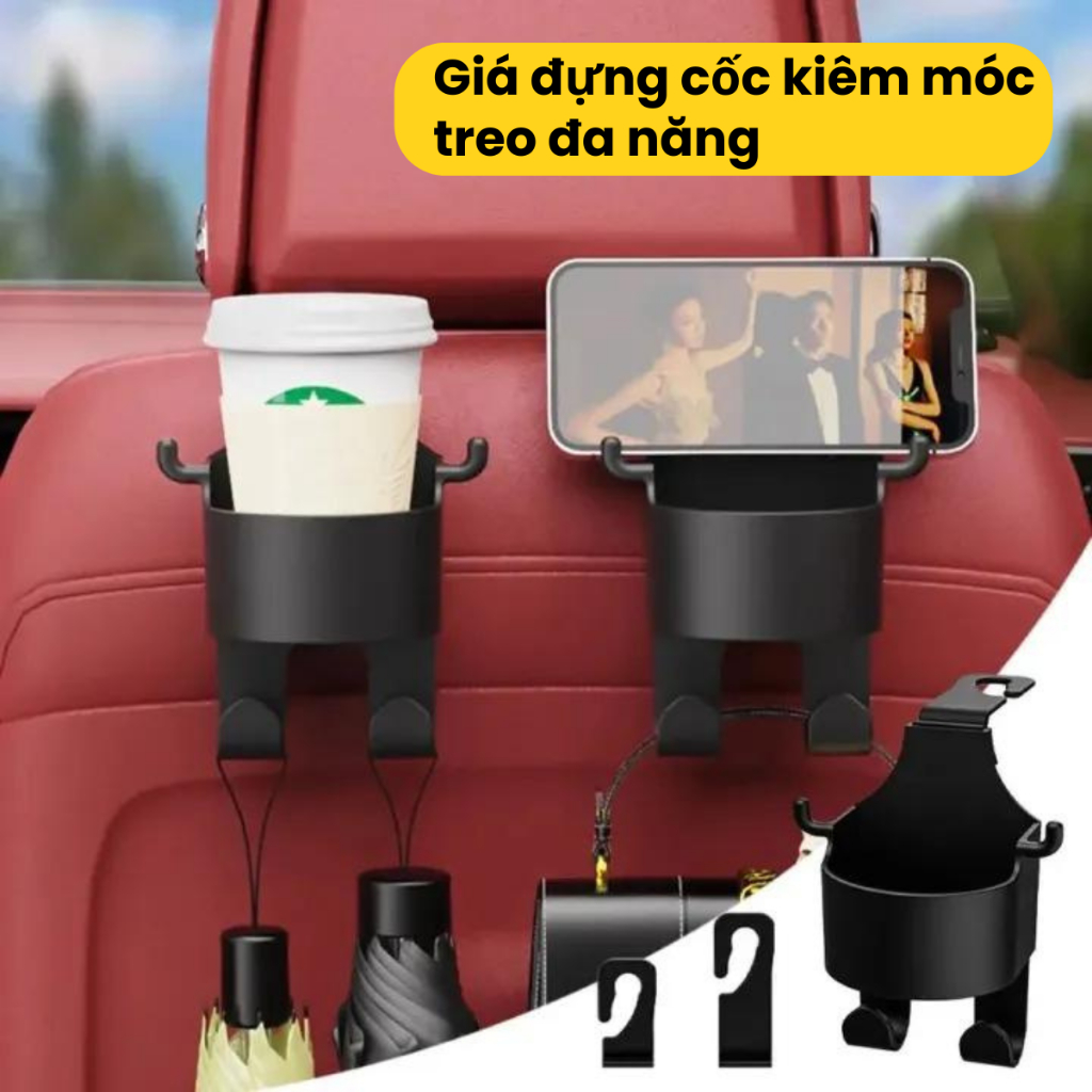 Giá Đỡ Ly Cốc Treo Xe Ô Tô, Giá Đựng Cốc Đa Năng Kiêm Móc Treo & Đỡ Điện Thoại Tiện Lợi | BigBuy360 - bigbuy360.vn