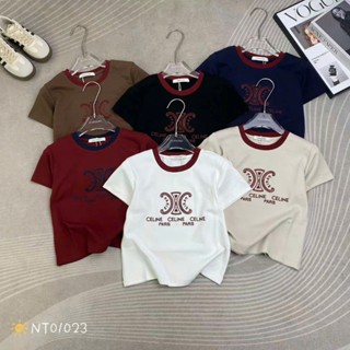 Áo thun croptop nữ tay ngắn cổ tròn thêu chữ X CE PARIS hàng Quảng Châu, áo phông baby tee form ôm mùa hè 01023