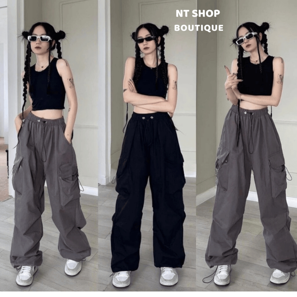 Quần kaki ống rộng túi hộp nữ cao cấp Hàn Quốc tôn dáng,quần jogger có dây rút phong cách cá tính,năng động Nt125