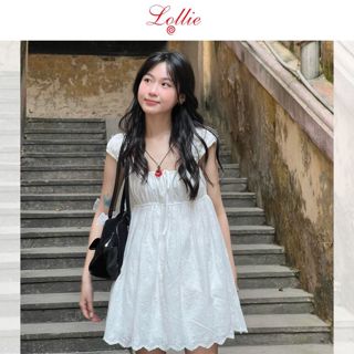 LOLLIE STUDIO - Áo babydoll ngực nơ thô đục lỗ Daphne Top Lolliemade TKA392 áo trắng dáng xòe thiết kế cao cấp