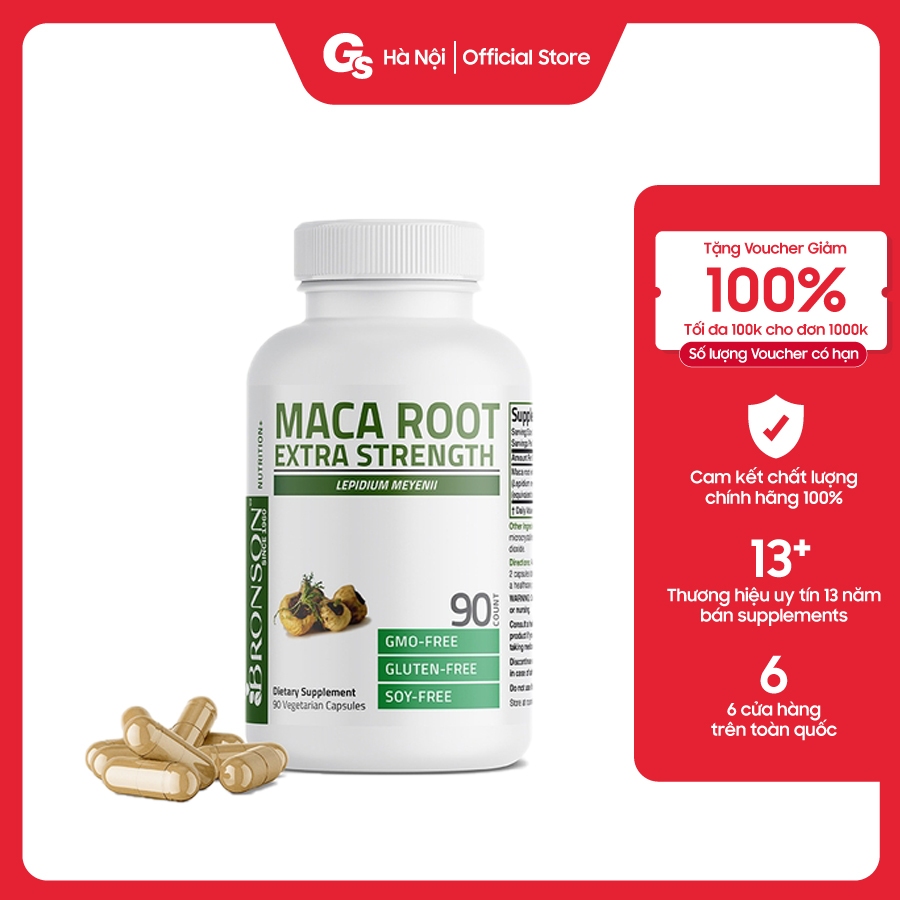 Viên uống Bronson Maca Root Extra Strength 4000mg - Hỗ trợ sức khỏe nam giới nhập khẩu Mỹ - Gymstore