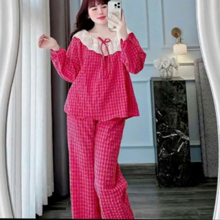SÉT BỘ PYJAMA KẺ DÀI BÈO REN TRỄ VAI Xinh xắn