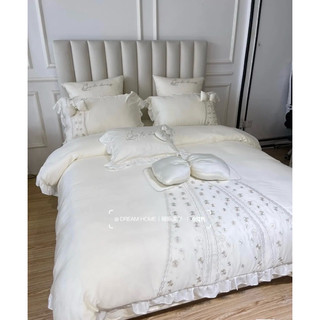 Bộ chăn ga gối Lụa Tencel 100s thêu hoa set 5 mon( gối trang trí kèm ruột)