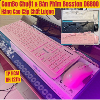 Combo Bàn phím + chuột BOSSTON D6800 Full Hồng/ Full Trắng/ Full Đen Bảo hành 12 tháng