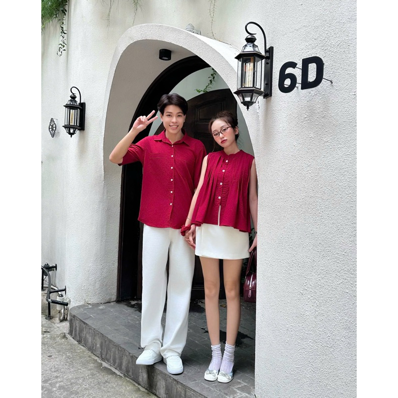 🌸 Áo cặp đôi - đồ đôi sơ mi nam nữ đỏ mặc noel tết xinh