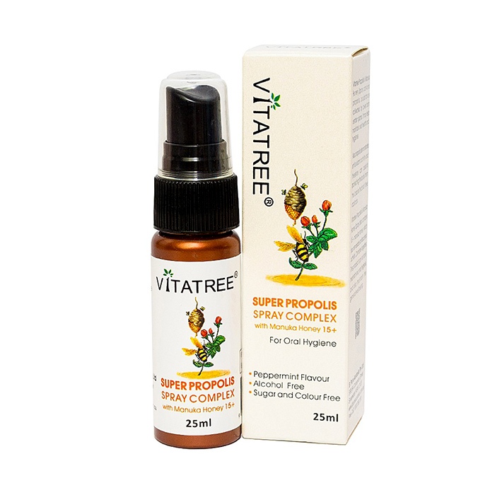 Xịt họng keo ong Vitatree Super Propolis Spray Complex with honey giảm đau ngứa rát họng 30ml