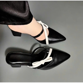 giày sục gắn nơ cao gót tiểu thư bánh bèo có bigsize 35-45 