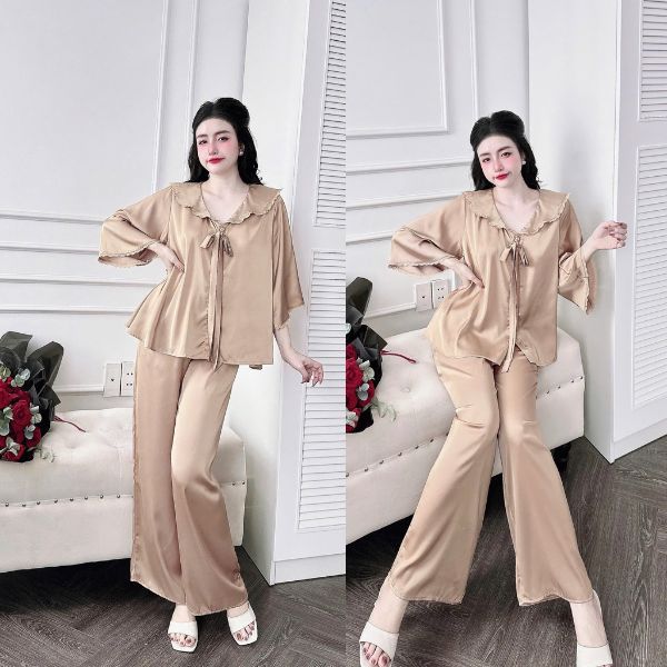 Đồ Ngủ Pijama Bigsize MIKY, Đồ Ngủ Bigsize lụa Latin Tay Loe Dài  cao cấp mềm mại xinh xắn tay loe dài 1 < 75KG M08 | BigBuy360 - bigbuy360.vn
