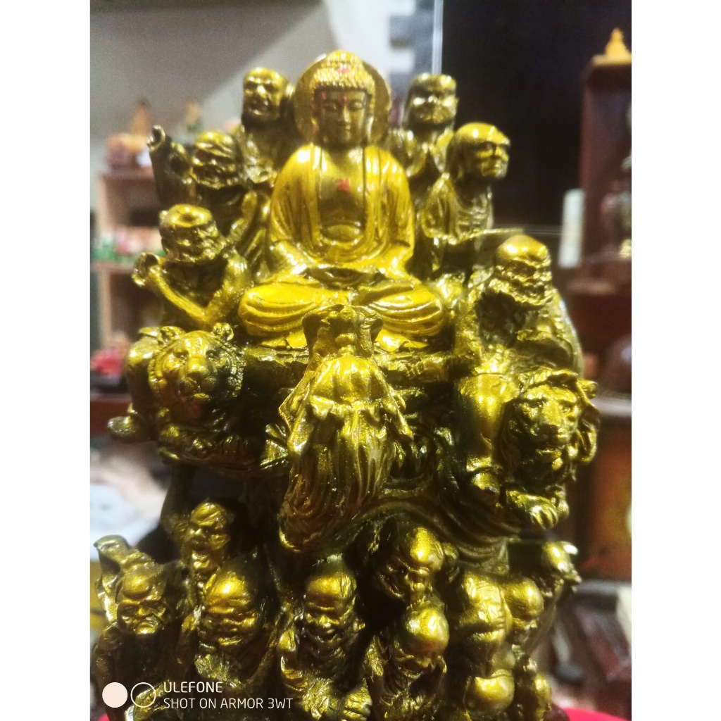 TƯỢNG PHẬT TỔ NGỌA RỒNG CÙNG 18 VỊ LA HÁN ( size lớn cao 20cm)