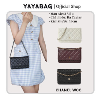 ⛔️[GIÁ TỐT NHẤT] Túi Đeo Chéo Woc Chuỗi Da Caviar Khoá Vàng Clutch Cầm Tay - Size 19cm