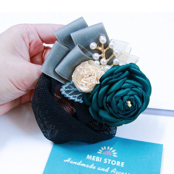 (Ảnh thật - Nobox) cẶp tóc handmade, cặp búi công sở tone xanh