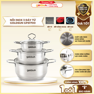 Nồi inox lẻ GOLDSUN 3 đáy từ dành cho mọi loại bếp - GPS1700 /Size 16-20-24cm
