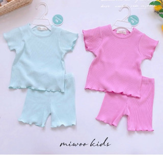  Bộ bé gái uốn viền Miwoo chất cotton tăm xuất dư mềm mát 